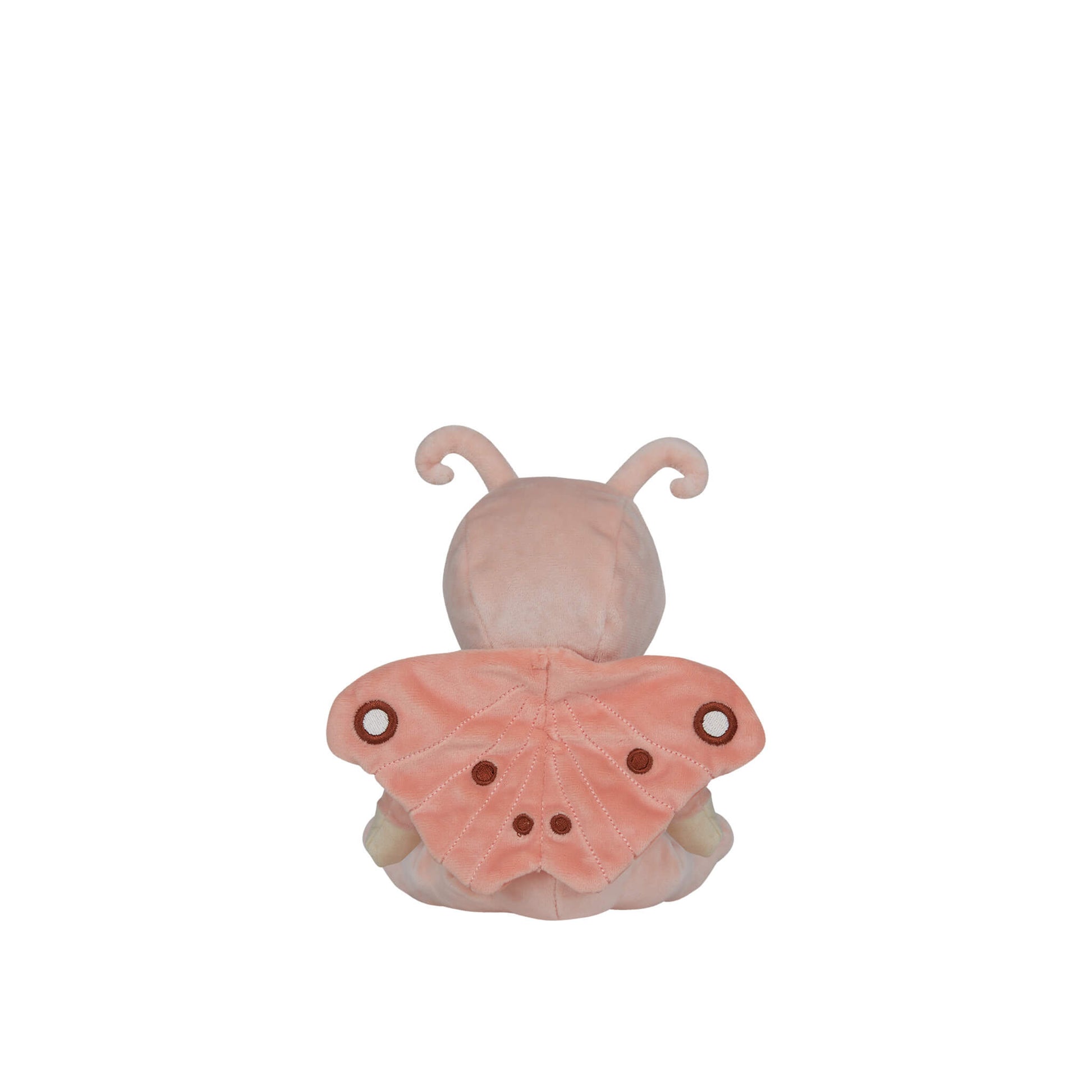 Plush toy with a pink moth wing on a white background