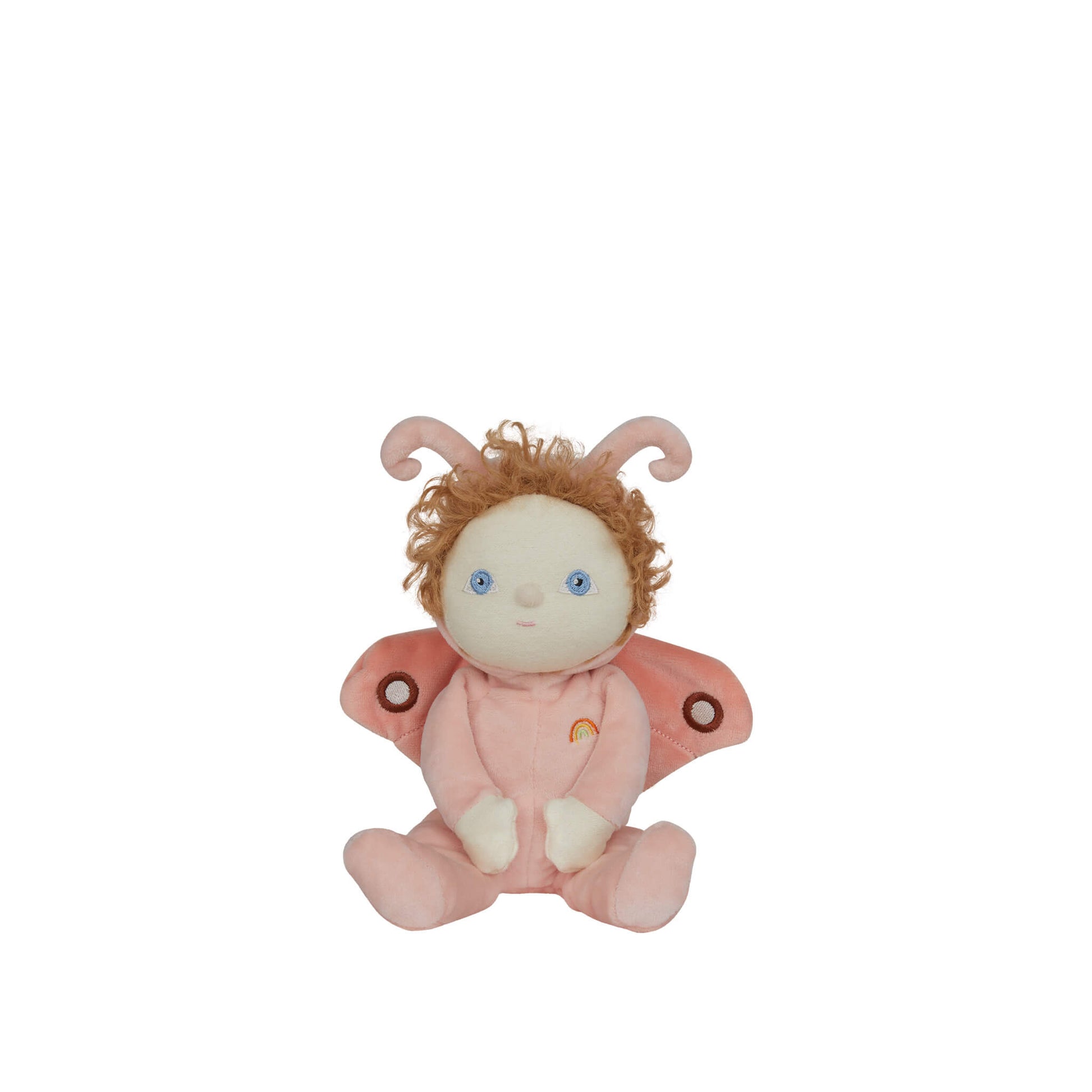Plush toy with moth design on a white background