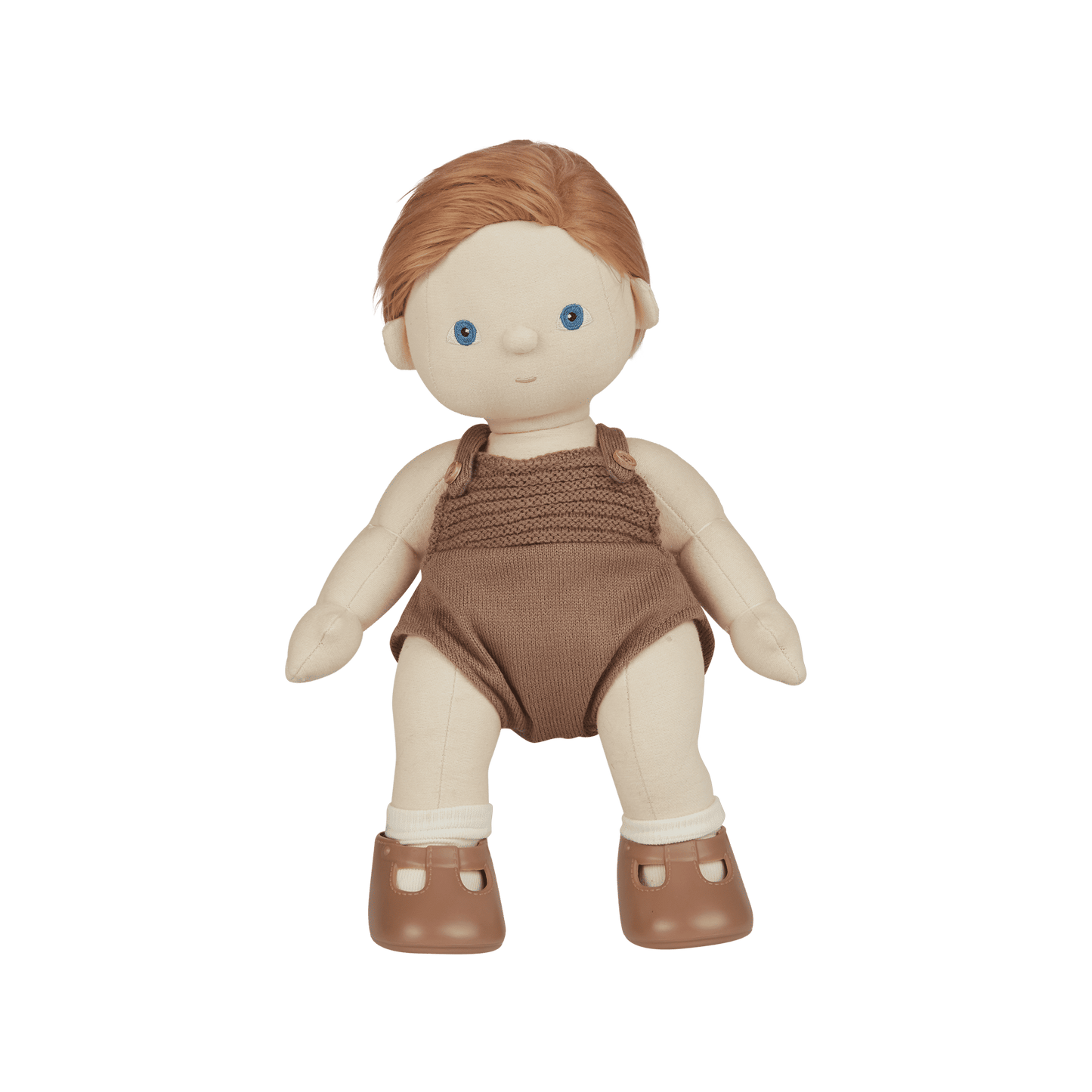 Doll with brown overalls on a transparent background