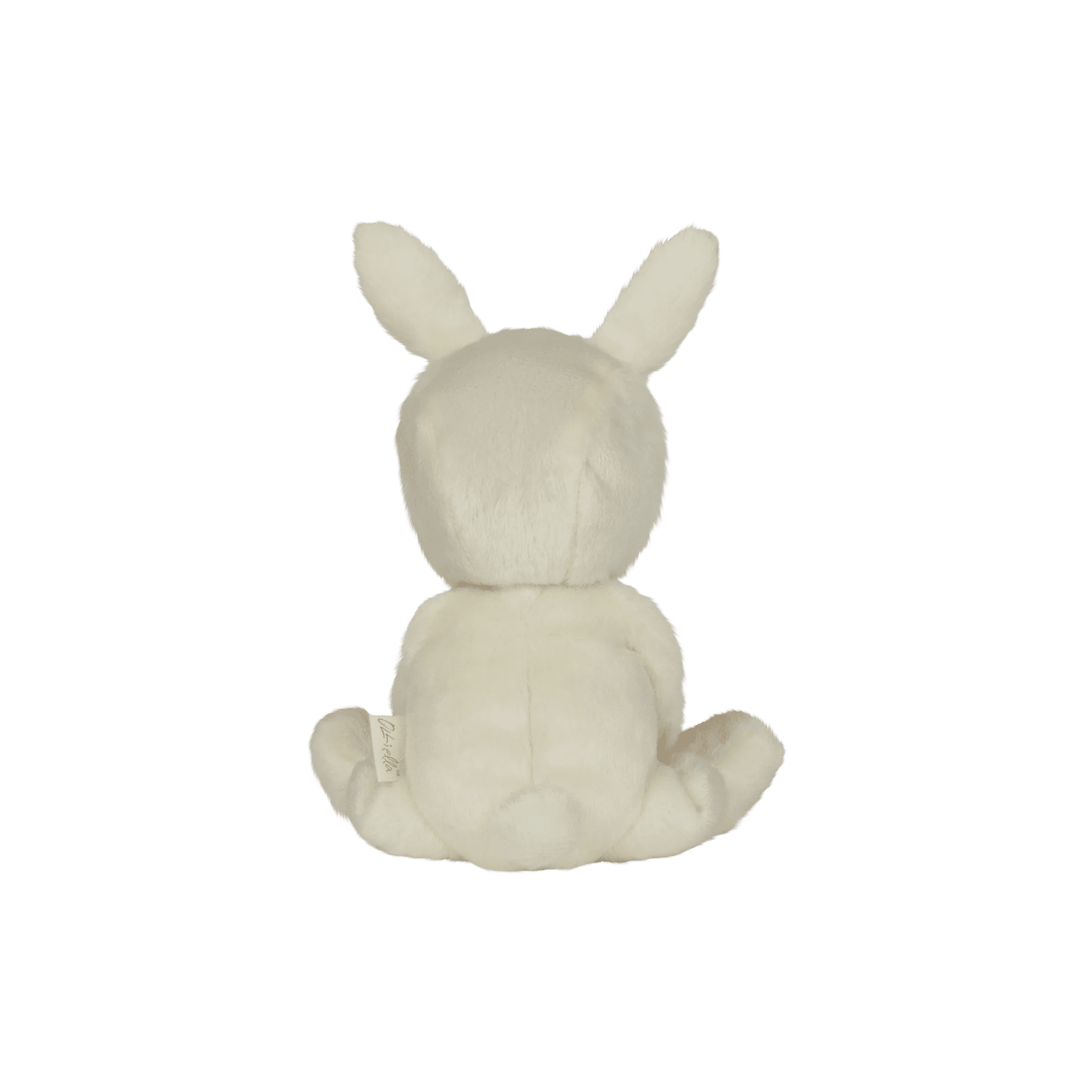 White plush toy with rabbit-like features on a white background