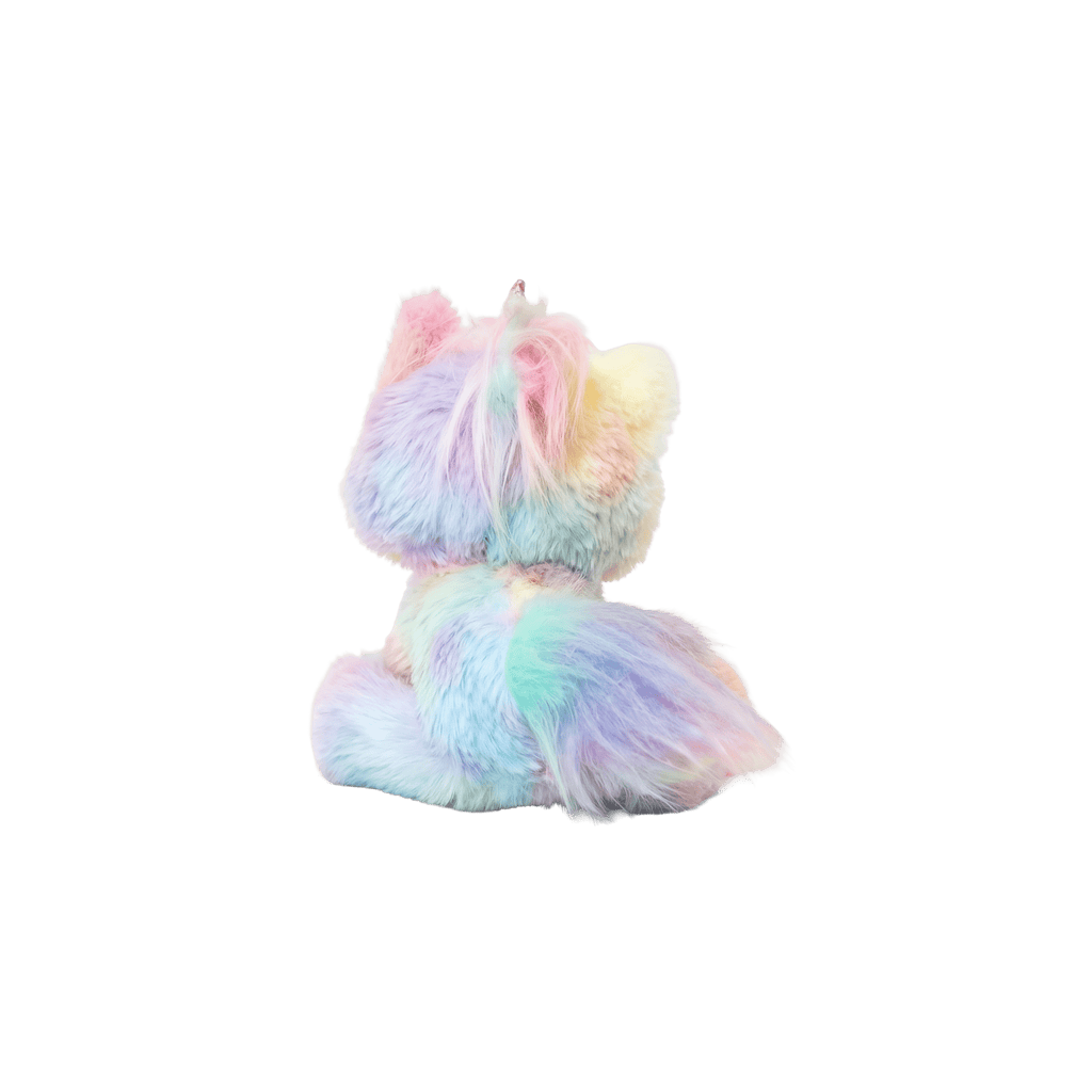 Pastel-colored plush toy on a white background