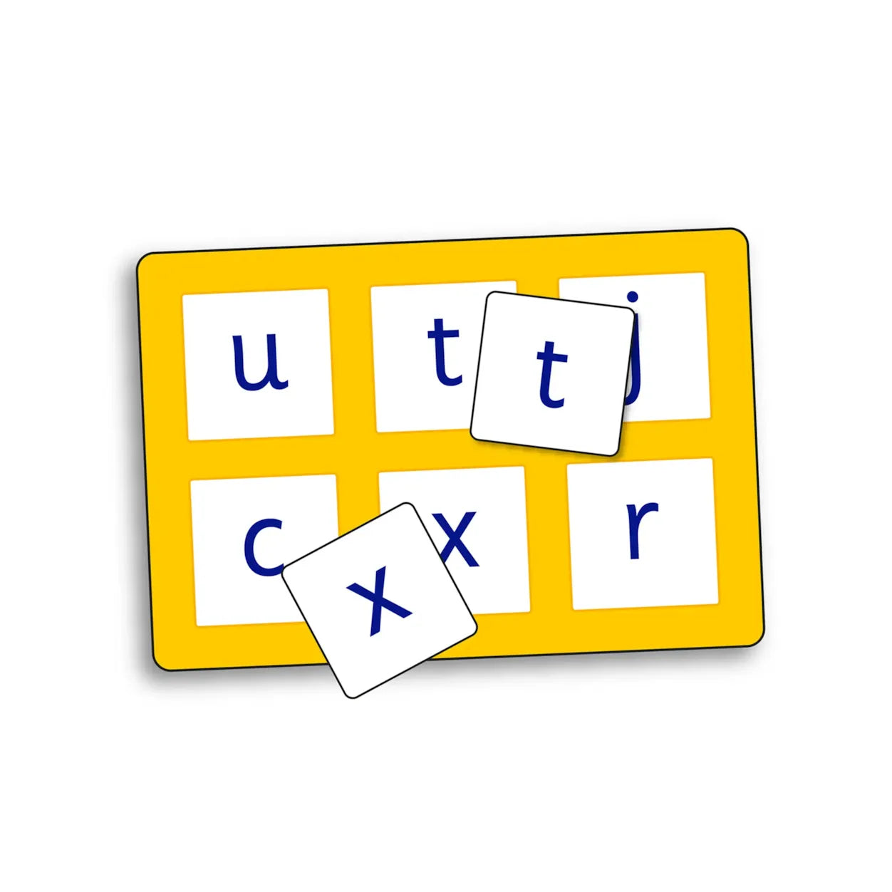 Yellow letter board with magnetic letters on a white background