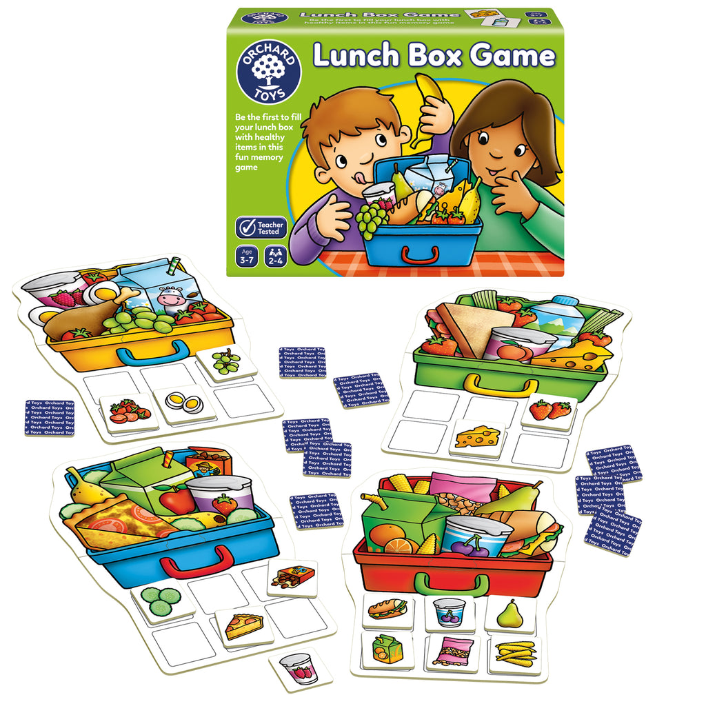 Orchard Toys Lunch Box Game packaging with game pieces on a white background