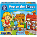 Orchard Toys 'Pop to the Shops' game box with a colorful illustration of children and shops.
