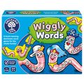 Box of Orchard Toys Wiggly Words game with colorful worms and text on a blue background