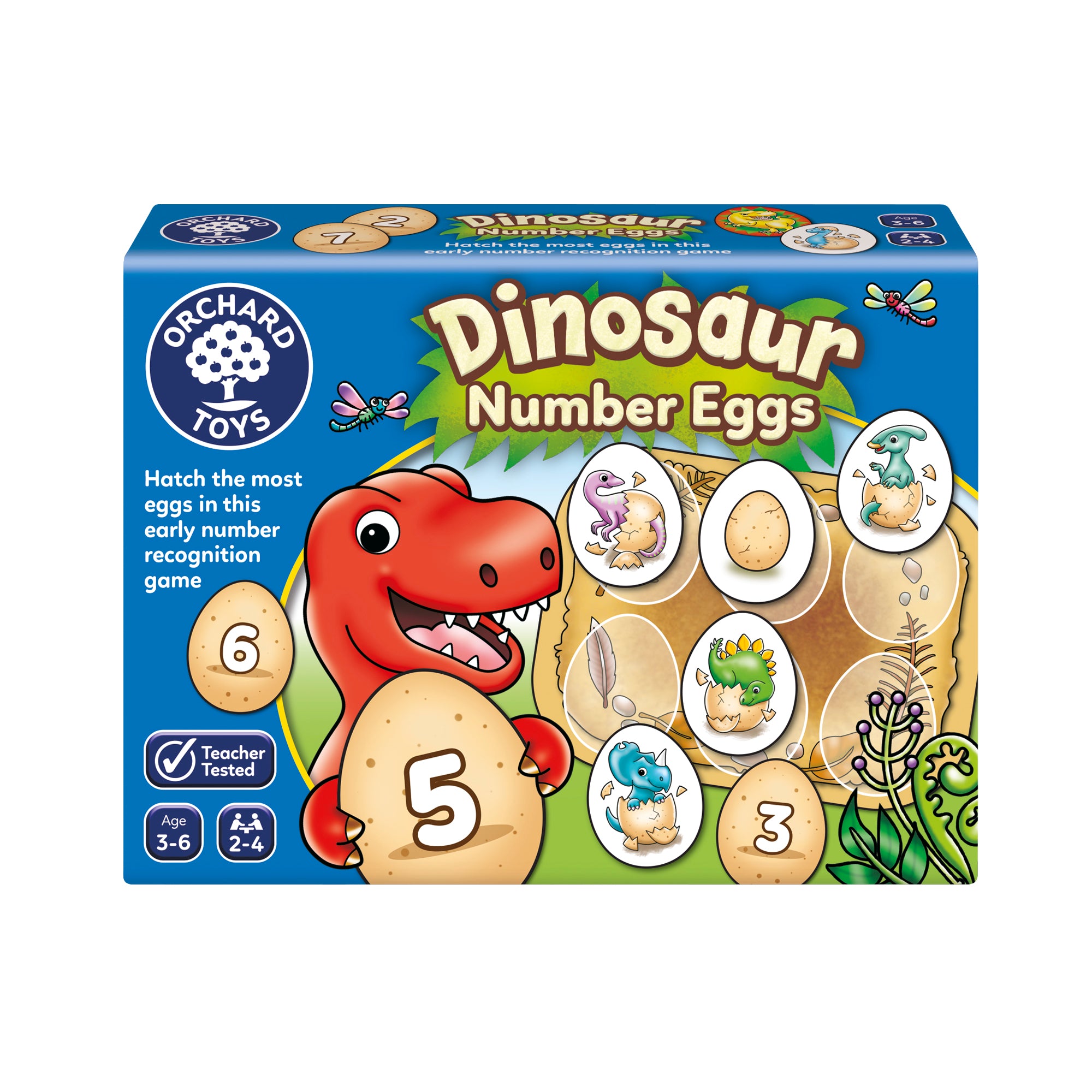 Dinosaur Number Eggs educational toy packaging by Orchard Toys on a white background