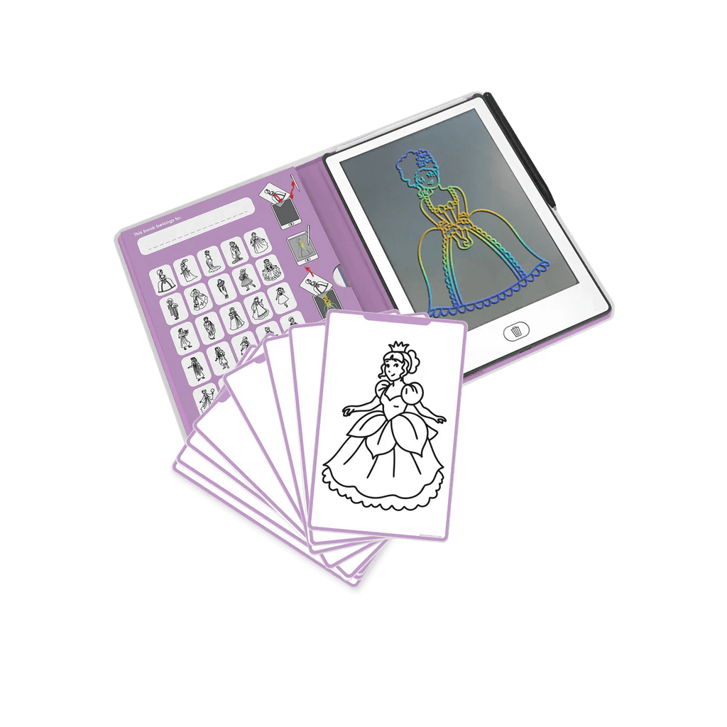 Coloring book with a digital coloring pad and princess illustration