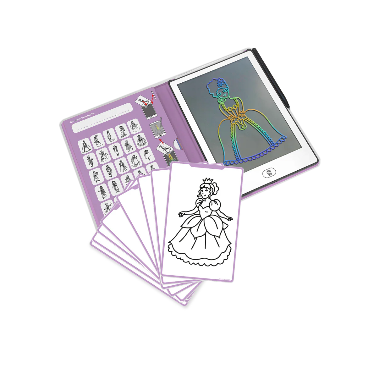 Coloring book with a digital coloring pad and princess illustration