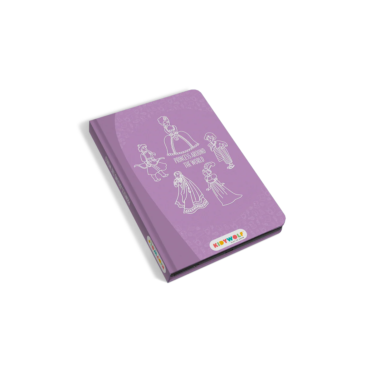 Purple notebook with illustrations of princesses on a white background