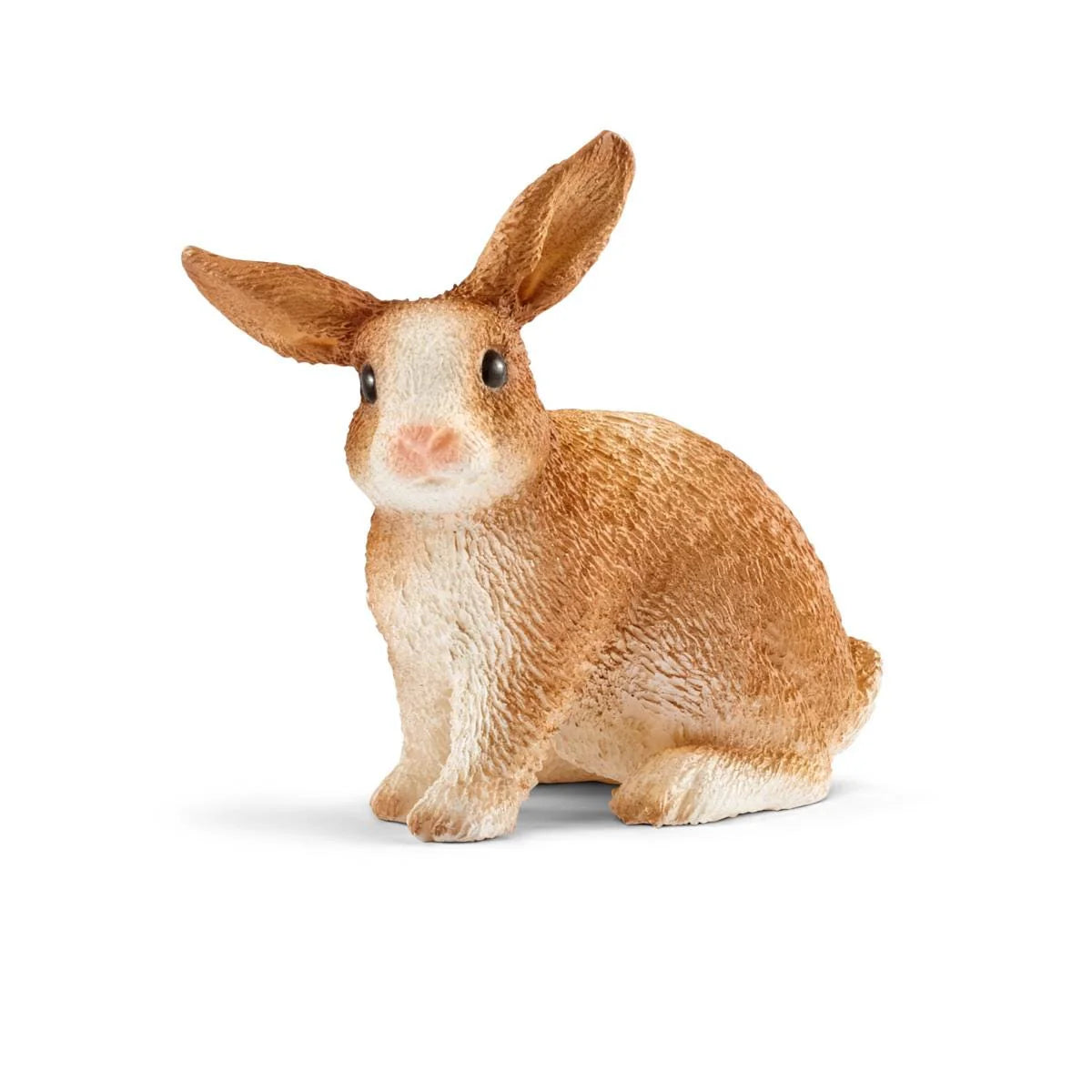 Brown and white rabbit figurine on a white background