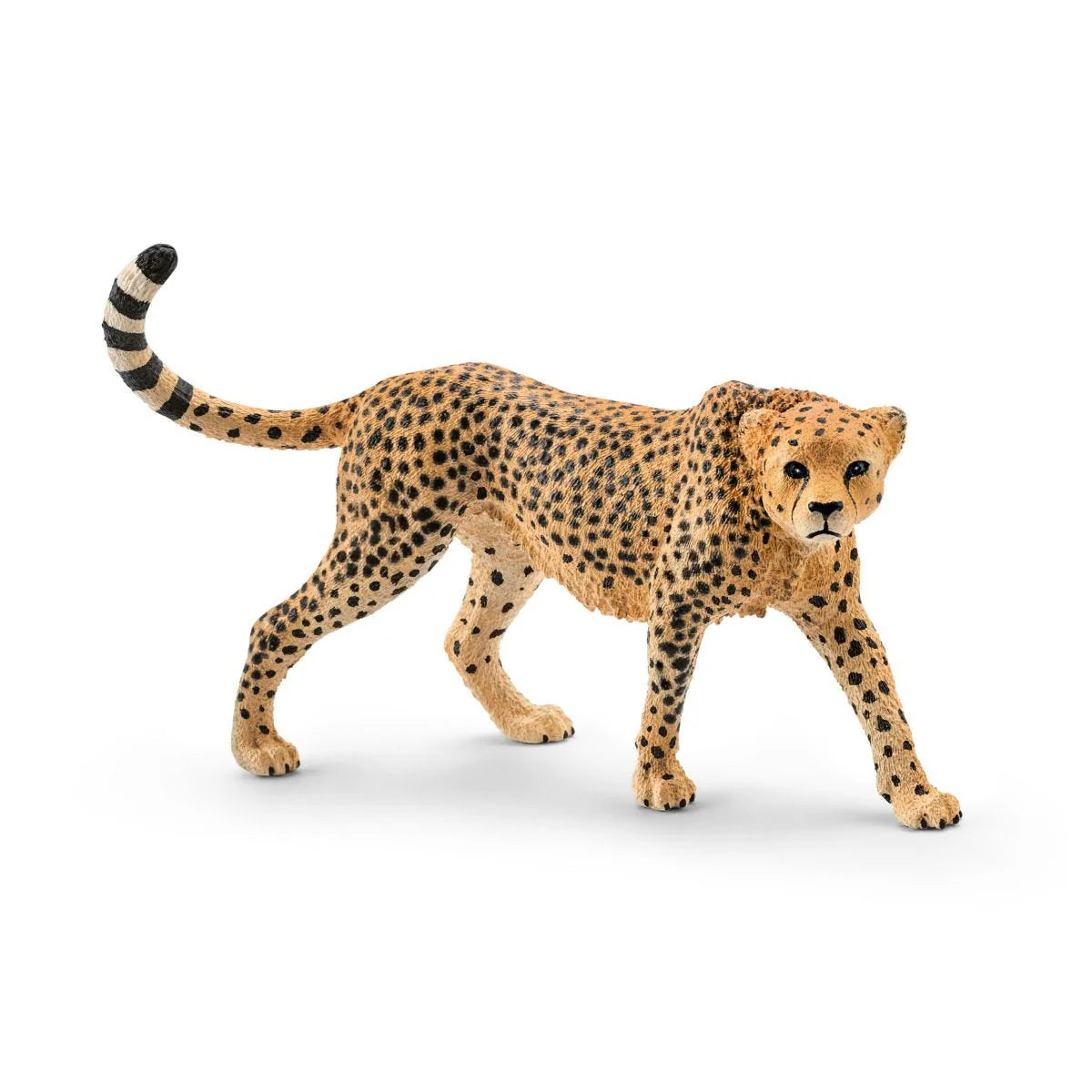 Realistic cheetah figurine on a white background