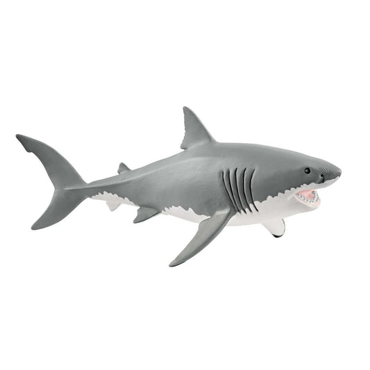 Gray shark toy figure on a white background