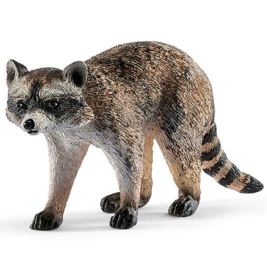 Toy raccoon figure on a white background