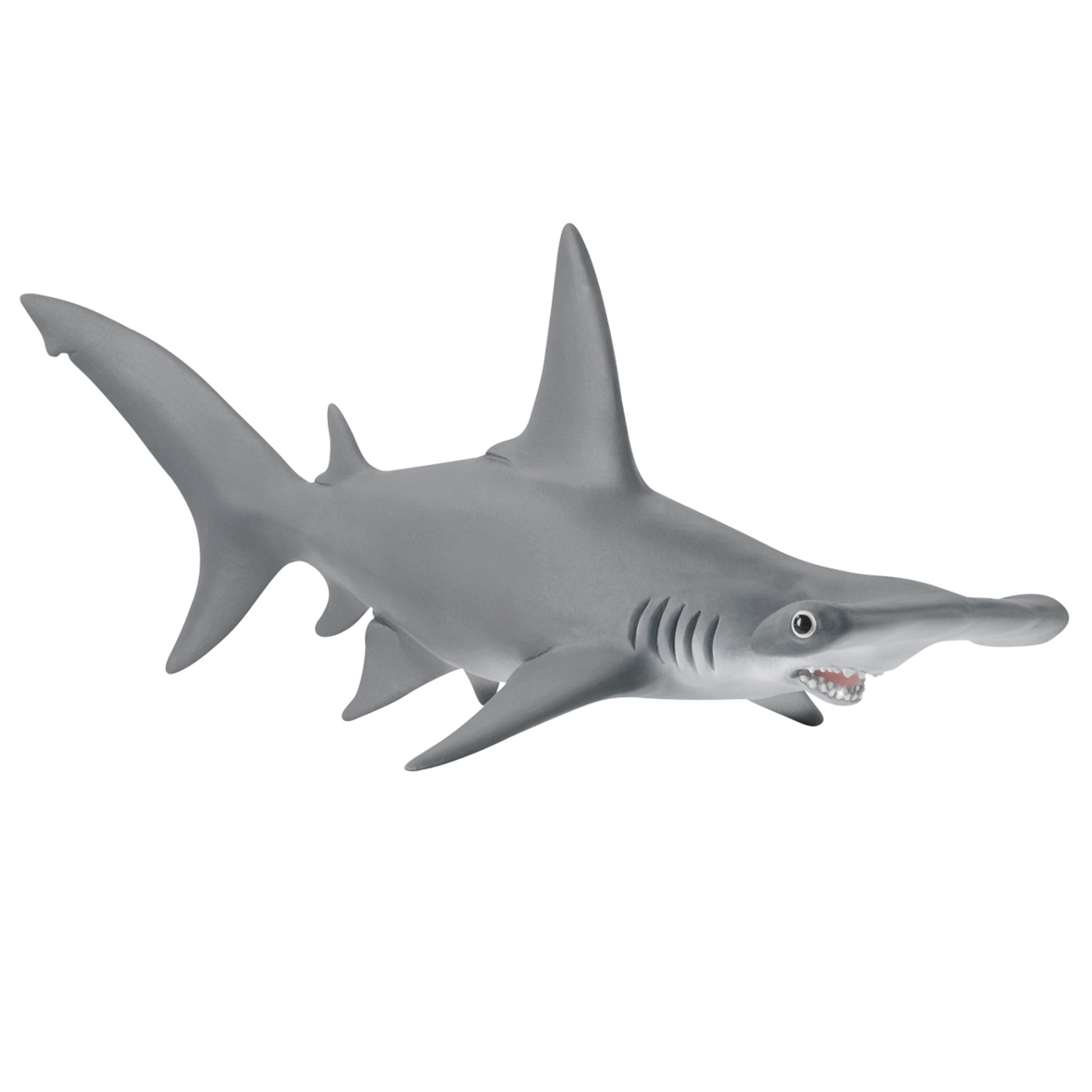 Gray shark toy figure on a white background