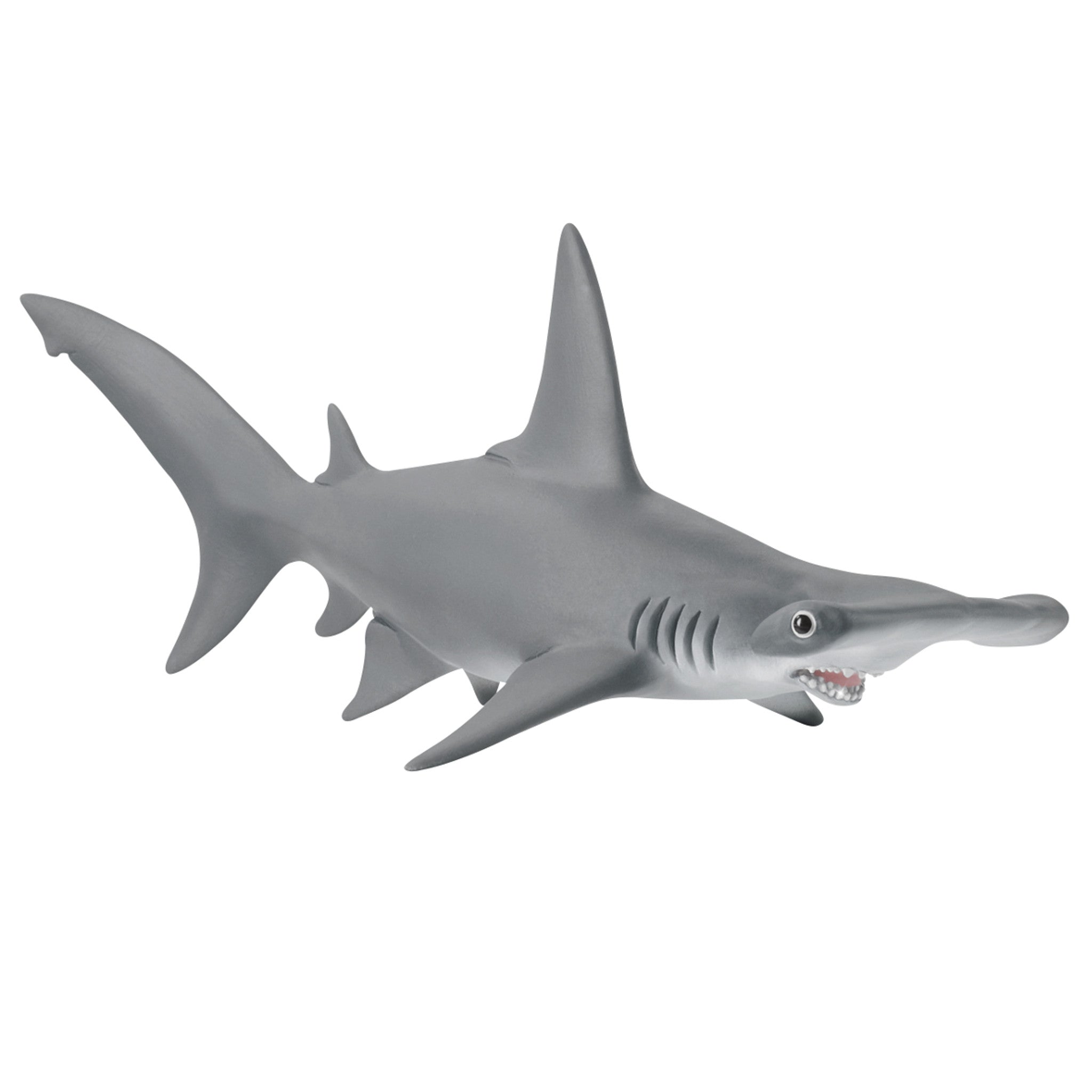 Gray shark toy figure on a white background