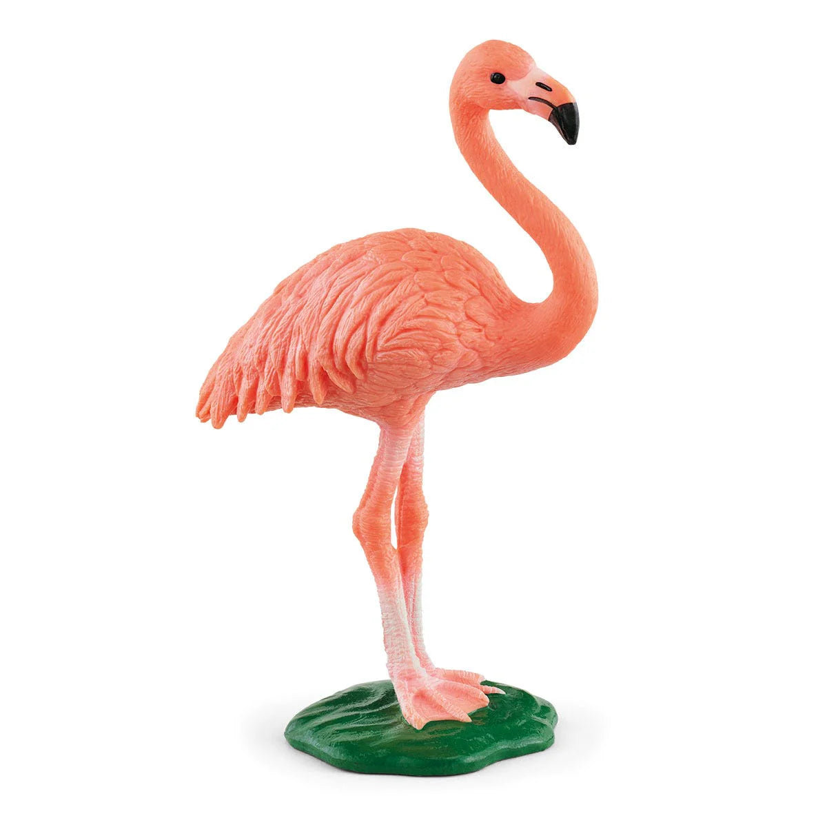 Pink flamingo figurine on a white background