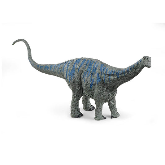 Dinosaur model with blue and gray pattern on a white background