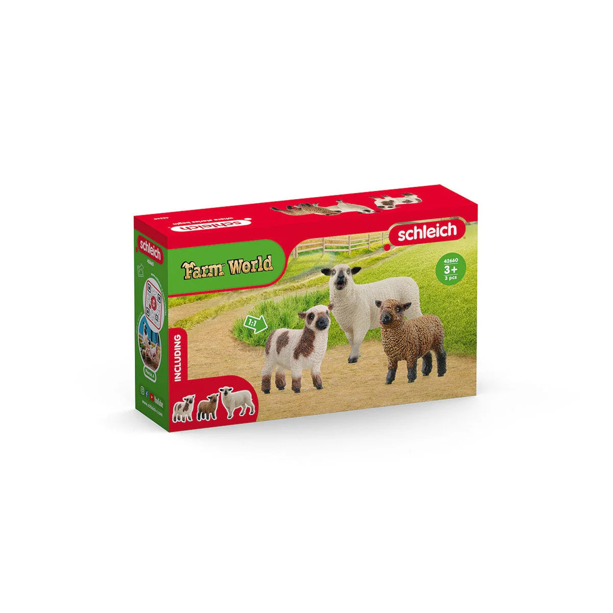 Schleich Farm World toy packaging with sheep figures on a white background