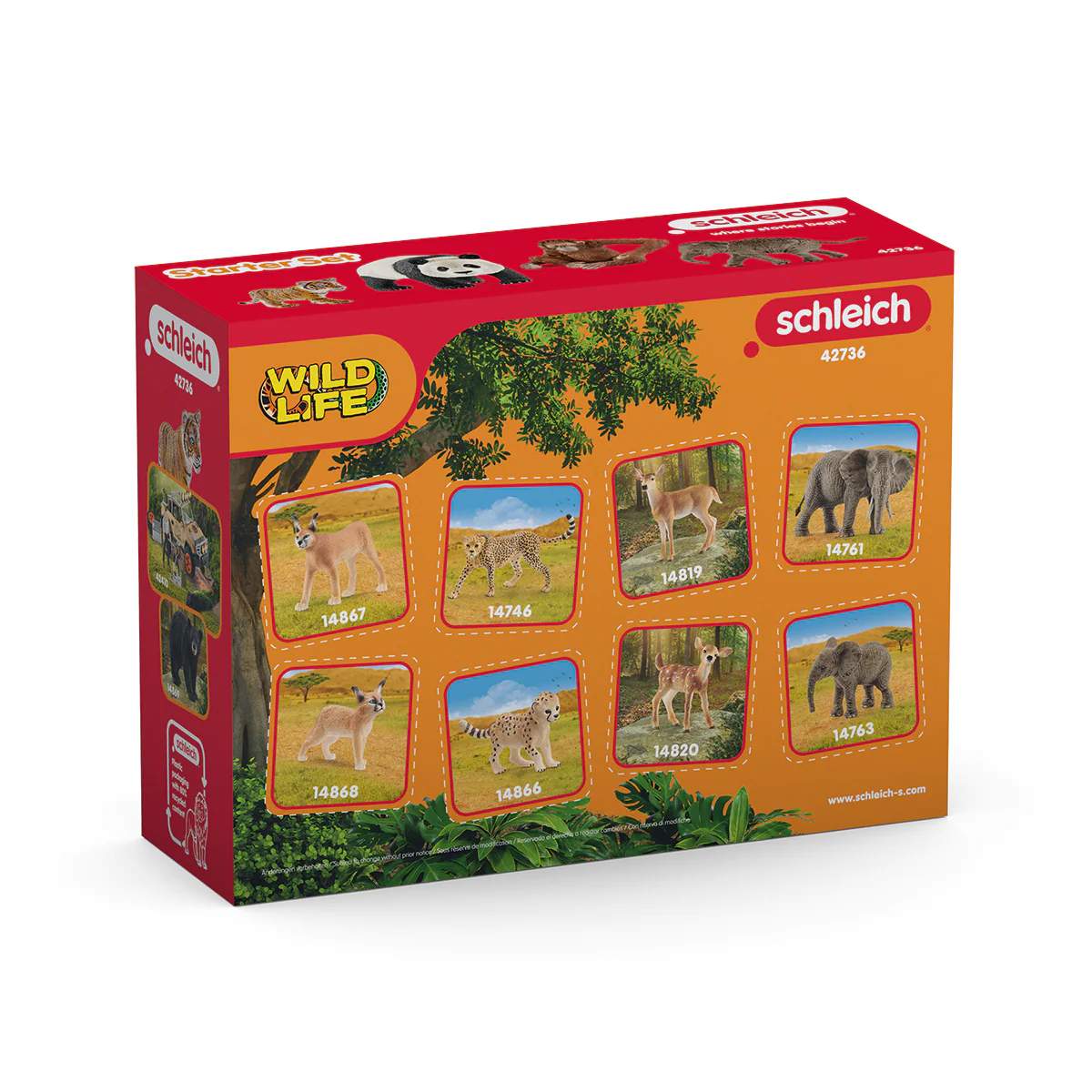 Schleich Wildlife toy set packaging with images of animals on an orange background