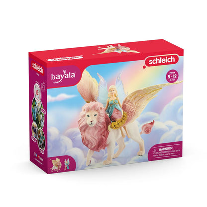 Schleich Bayala toy set packaging with fairy and lion figure on a white background