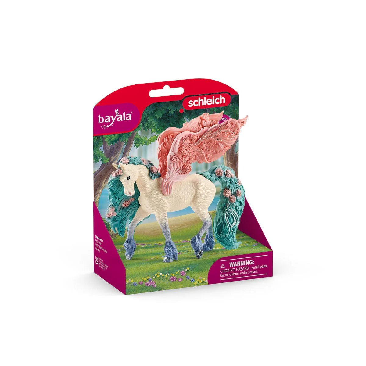 Schleich toy figure packaging with a unicorn and pink wings on a white background