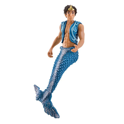 Mermaid figure with blue tail and top on a white background