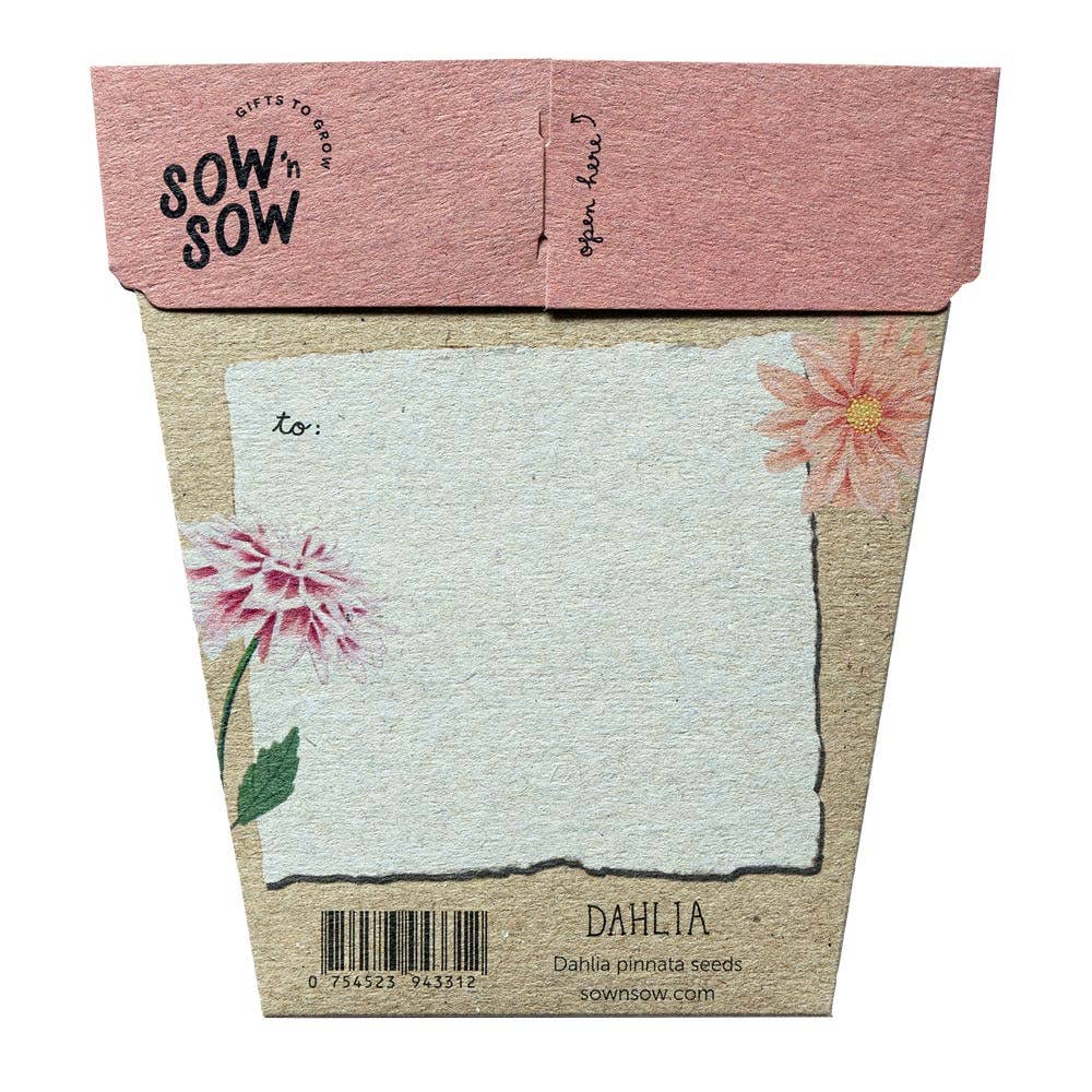 Sow n Sow seed packet with a note card and floral design on a white background
