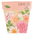 Floral seed packet with 'Dahlia' text on a white background