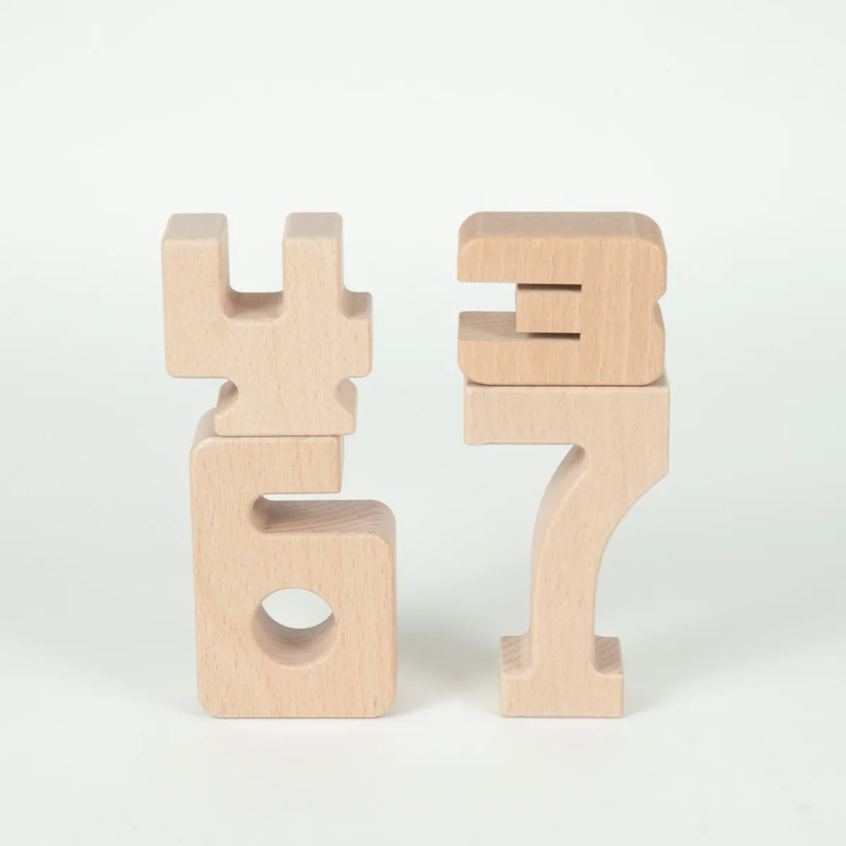 Set of wooden number blocks on a white background