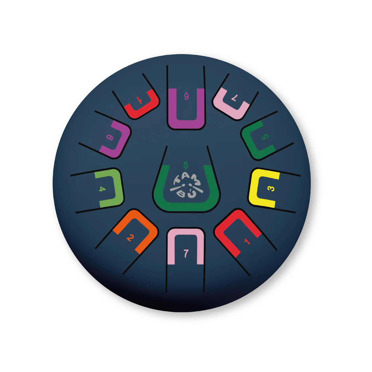 Circular design with colorful numbers and symbols on a dark blue background