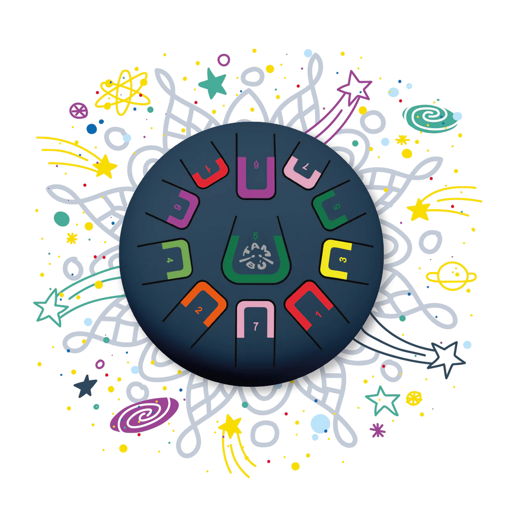 Circular design with colorful numbers and symbols on a white background