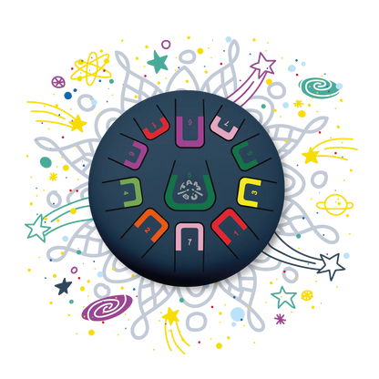 Circular design with colorful numbers and symbols on a white background