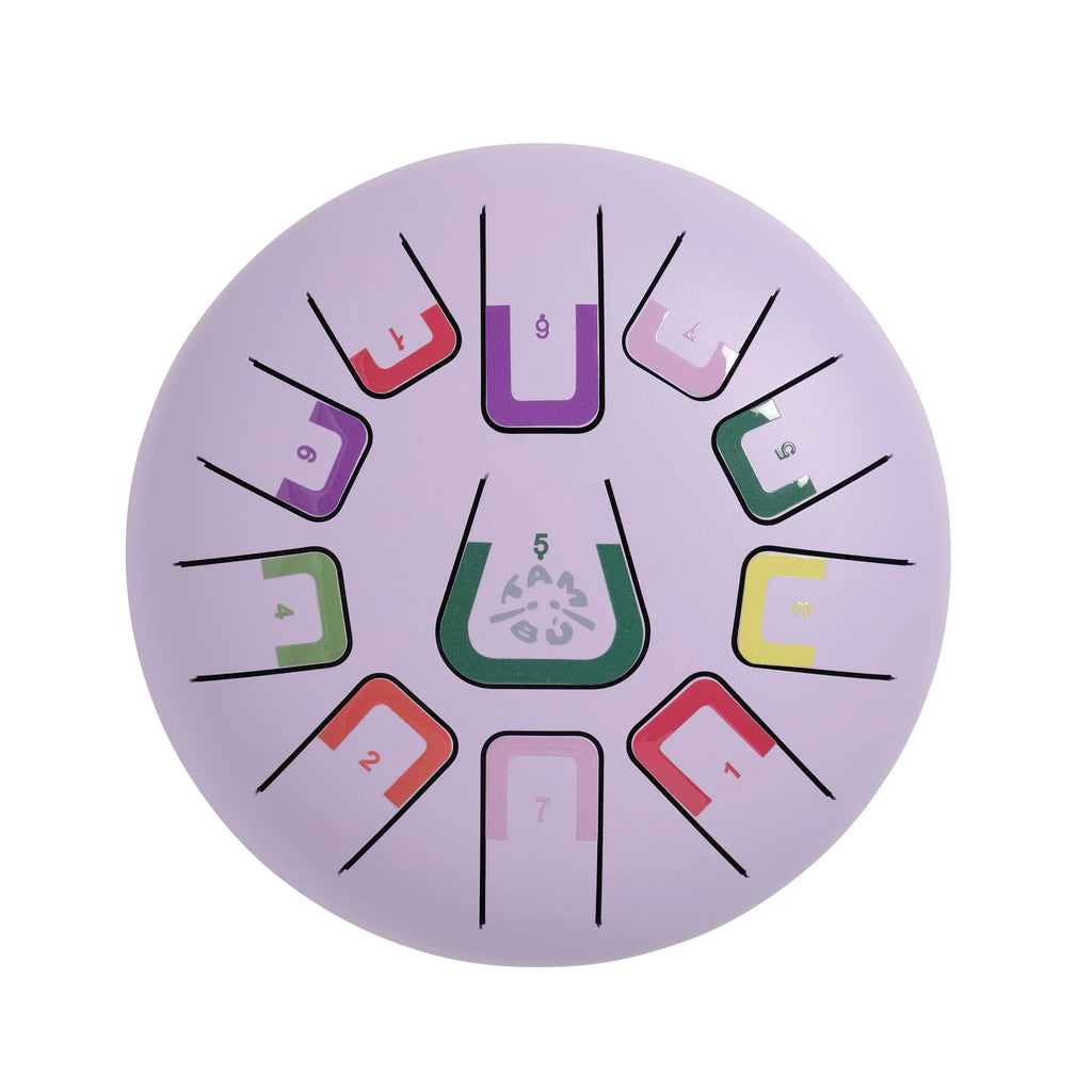 Circular product with colorful numbers and letters on a purple background