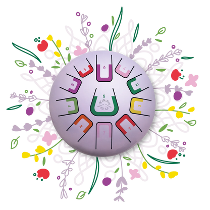 Circular design with colorful icons on a white background