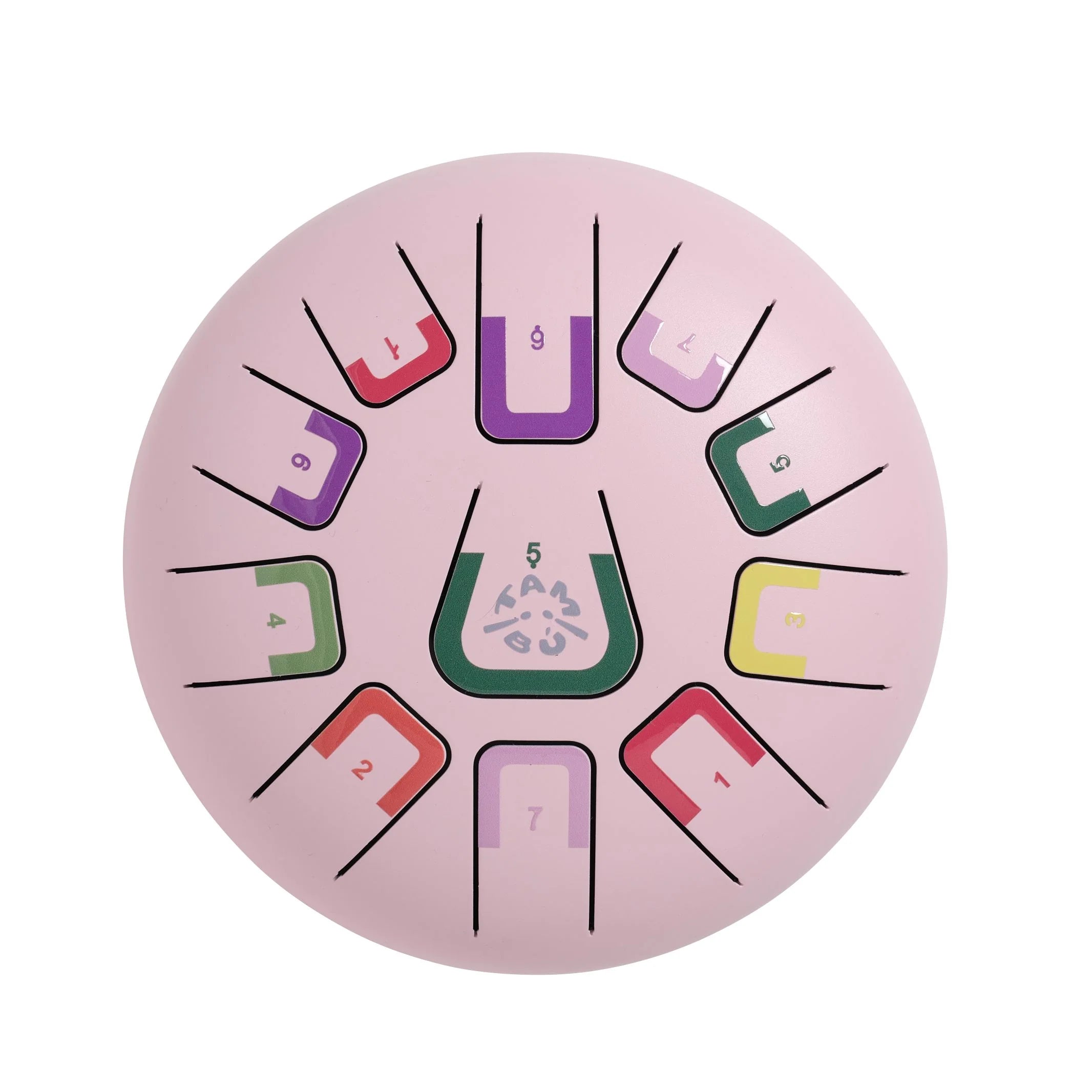 Pink Tambu tongue drum on a white background