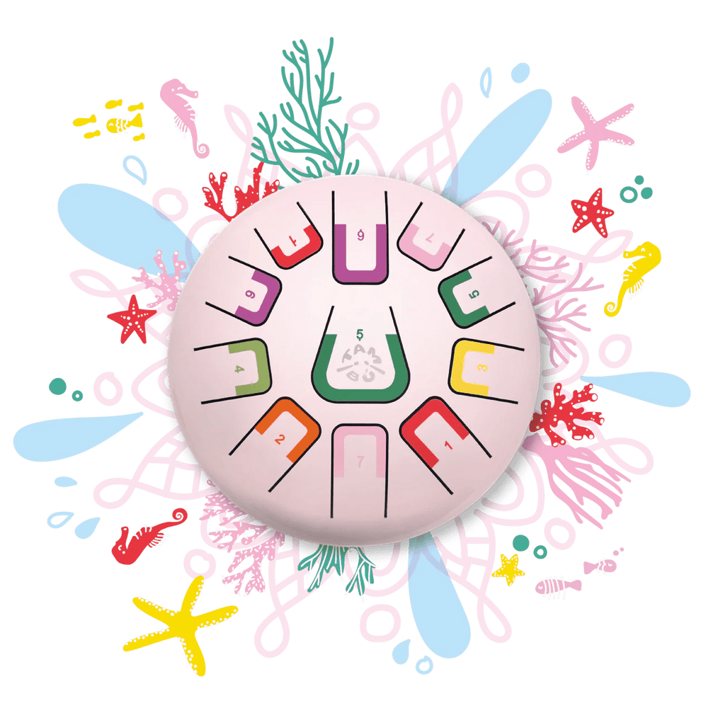 Circular design with colorful elements on a white background