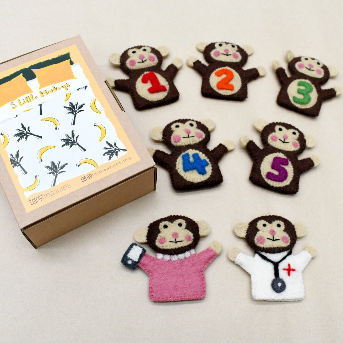 Finger Puppet Using Number Tara Treasures | Five Little Monkeys Finger Puppet Set – Enchanted Toy Shop