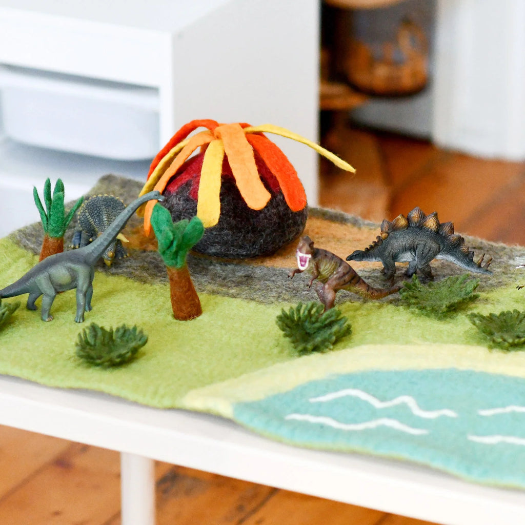 Tara Treasures | Large Dinosaur Land with Volcano Play Mat Playscape