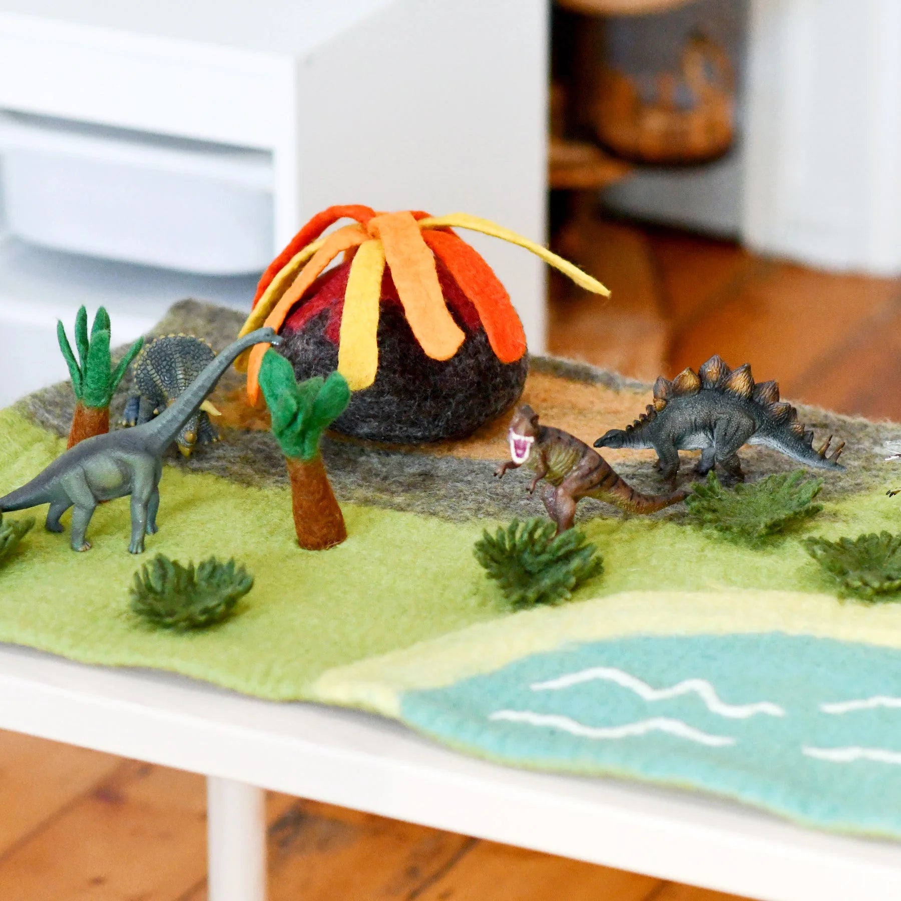 Tara Treasures | Large Dinosaur Land with Volcano Play Mat Playscape