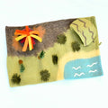 Felted pouch with nature-themed design on a white background