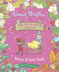 Book cover of 'The Enchanted Library' by Enid Blyton with fairy-themed illustrations on a pink background.