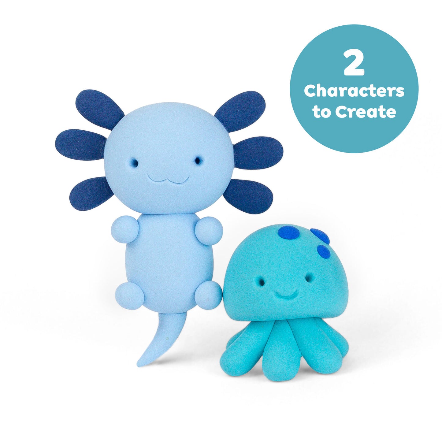 Two blue and teal characters on a white background with text indicating two characters to create.