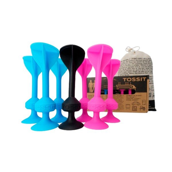 Colorful silicone spoons with Tossit packaging on a white background