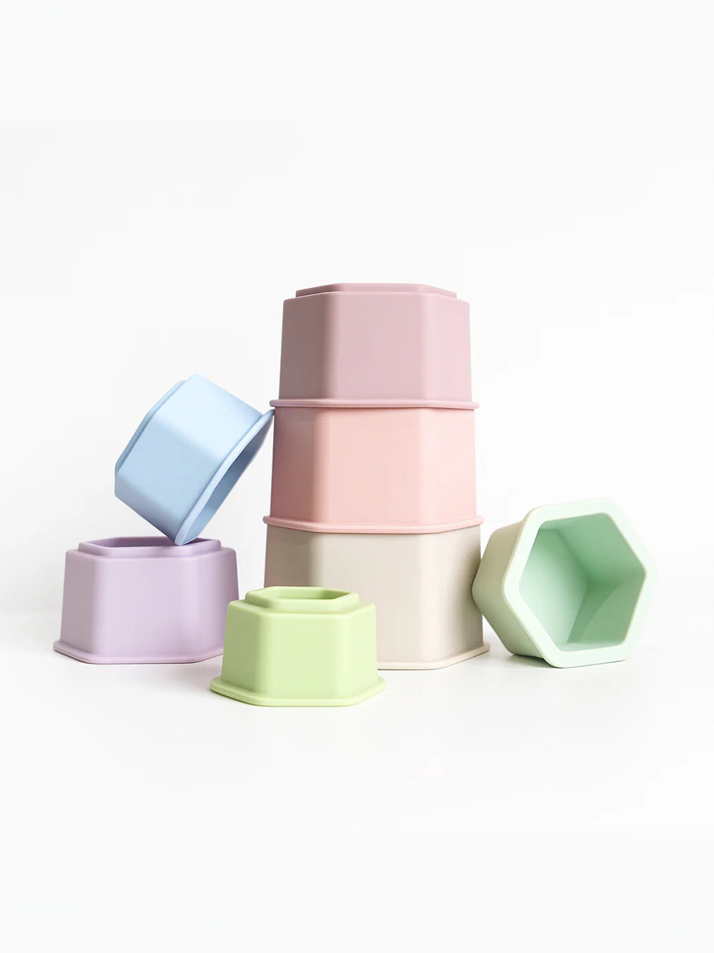 Set of colorful geometric containers on a white background
