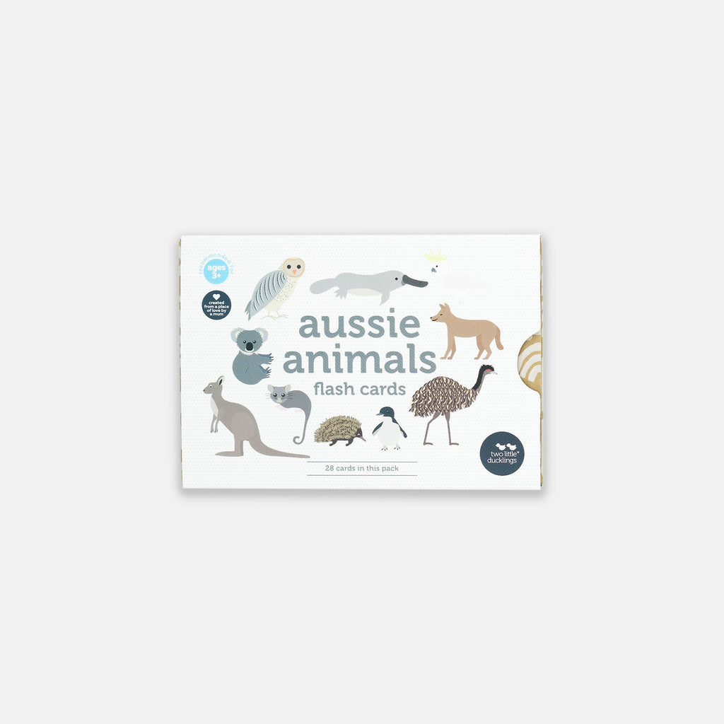 Pack of 'aussie animals' flash cards on a white background
