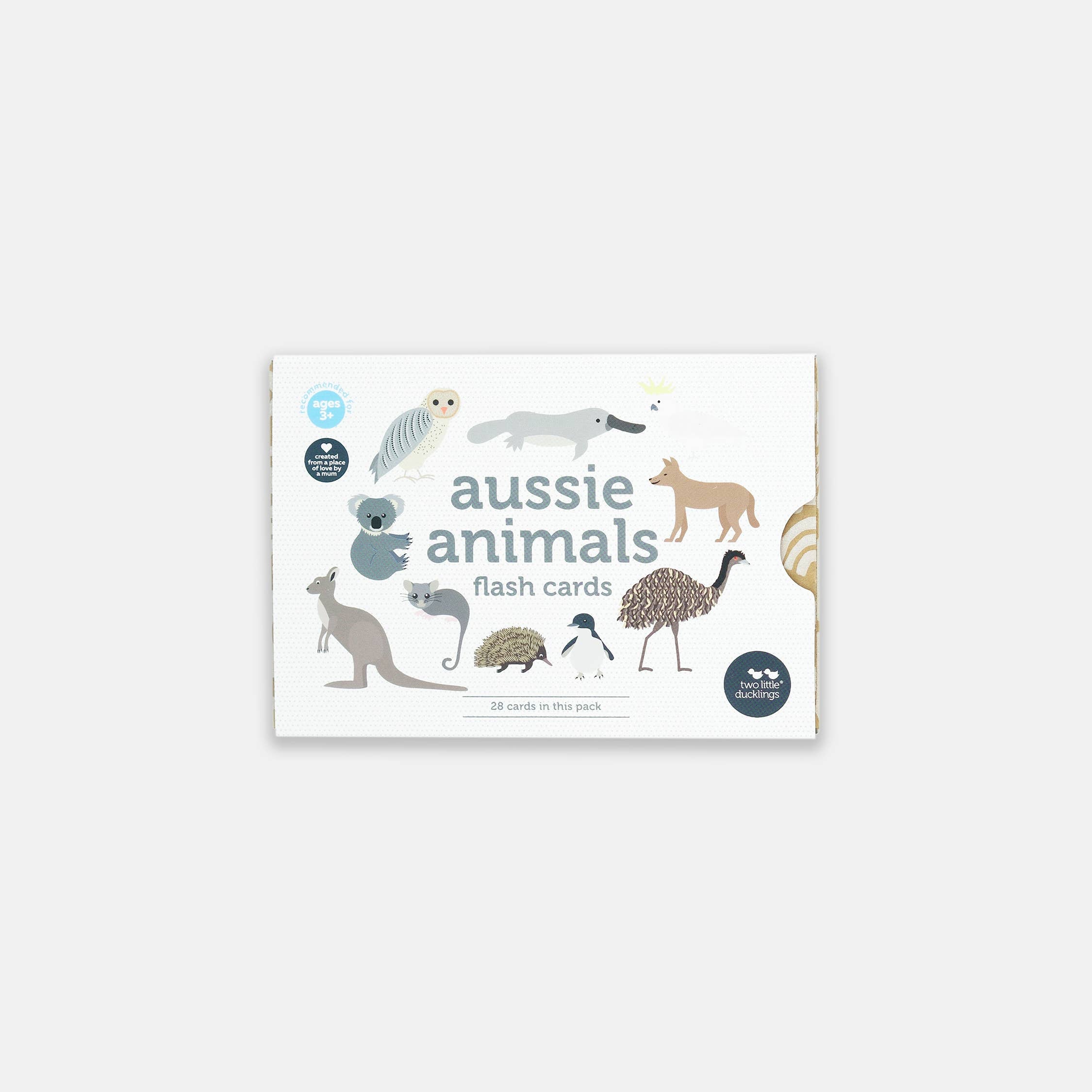 Pack of 'aussie animals' flash cards on a white background