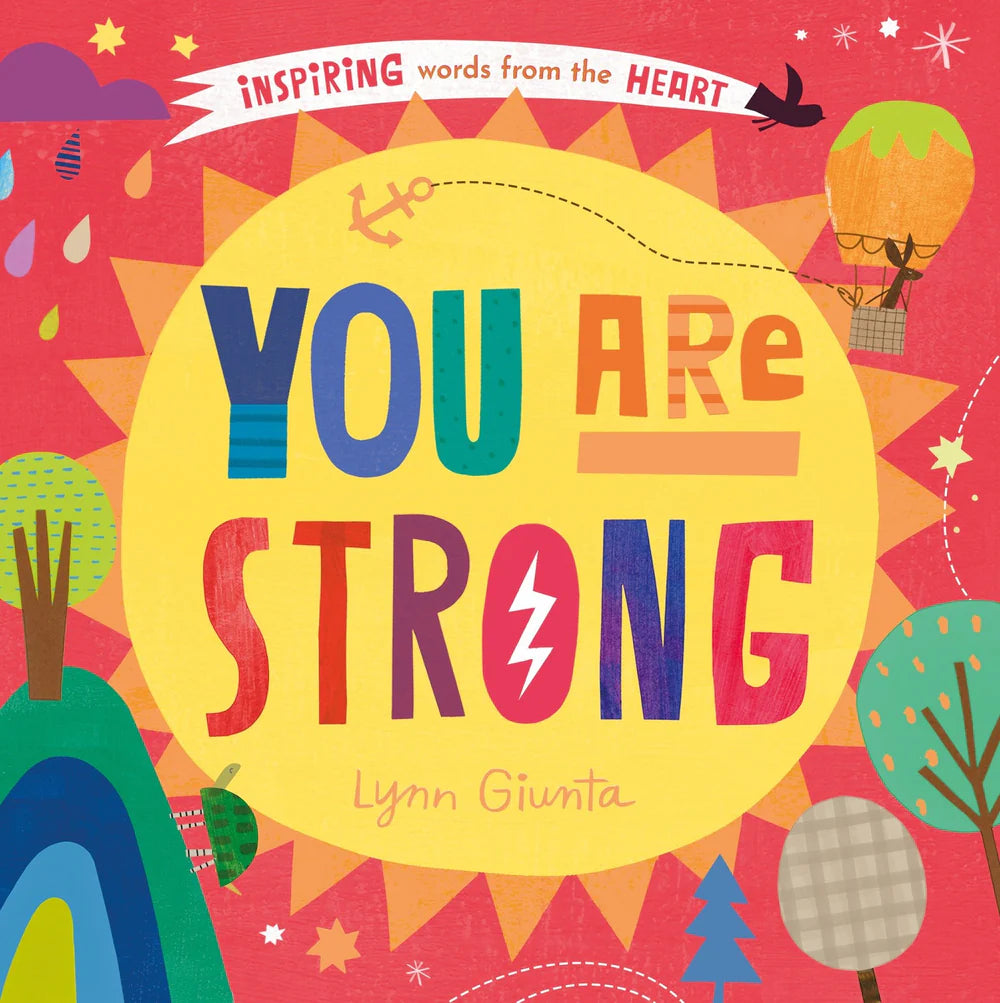 Book cover of 'You Are Strong' with colorful text and illustrations on a red background