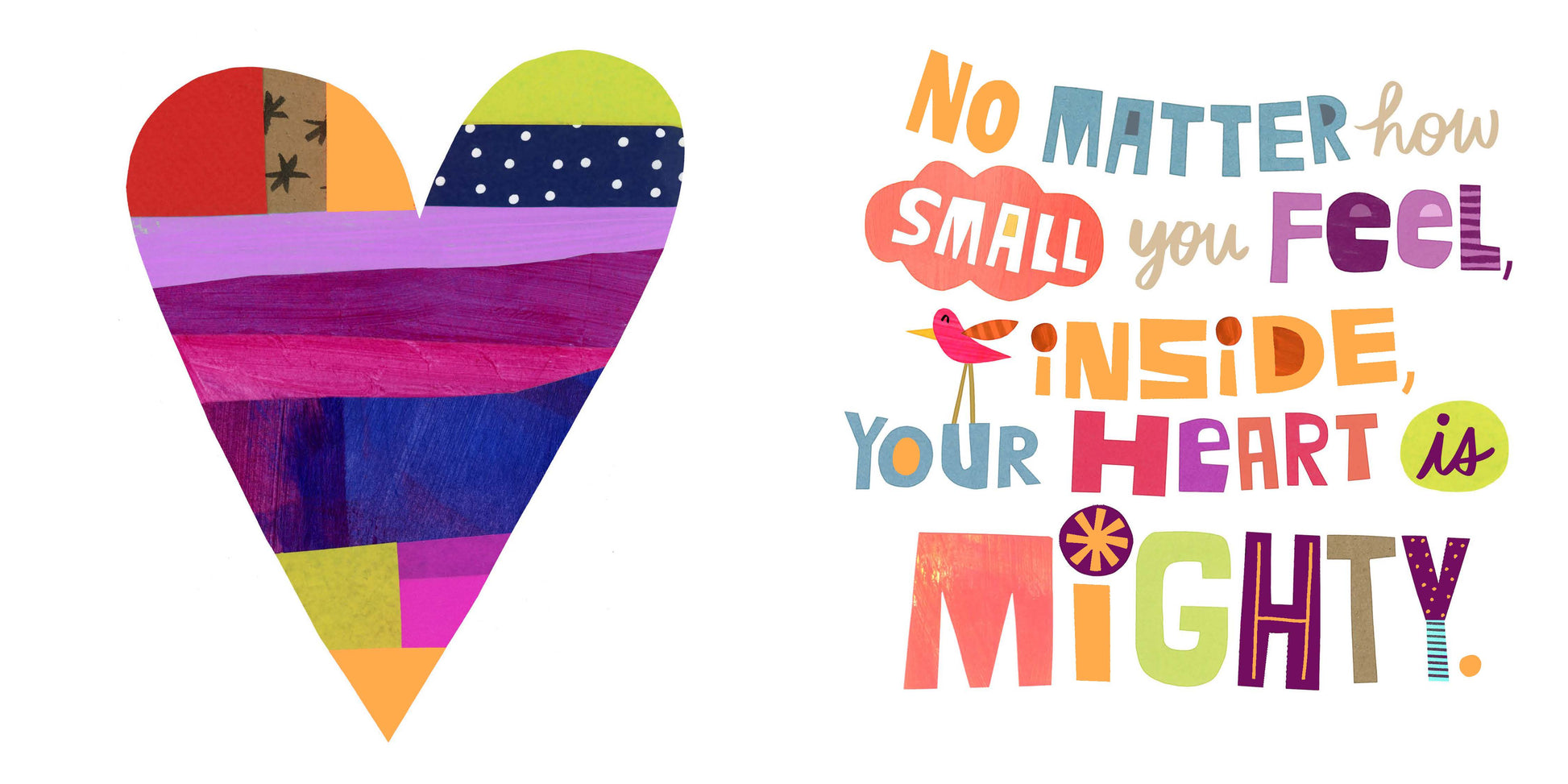 Colorful heart shape with motivational quote on a white background