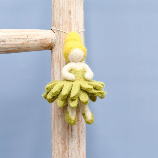 Felt Waldorf Pocket Doll - Olive Green Dress
